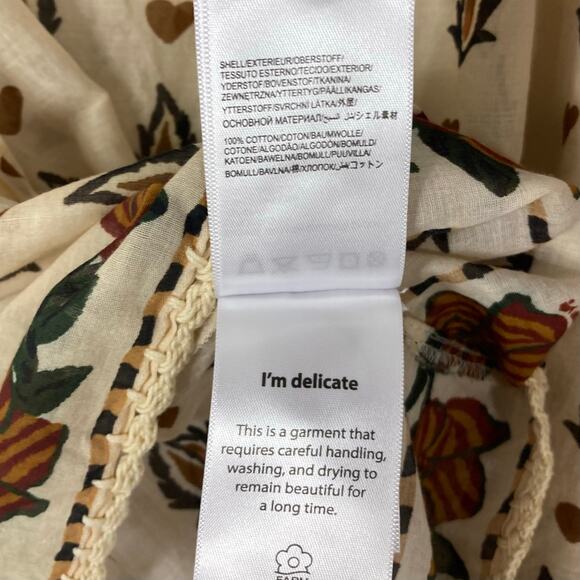 Nwot FARM RIO Top L Cream Brown Floral Pearly-Button Crochet Puff-Balloon-Sleeve - Picture 12 of 16